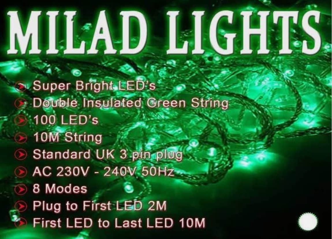 milad light green 10m 100 Green Coloured,Multi Effect, LED String Lights