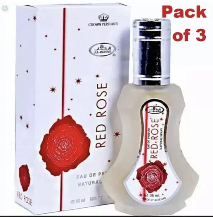 3x Red Rose 35ml by Al Rehab Taif Rose Musky Ambery Perfume Spray